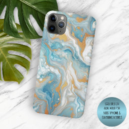 Aqua Turquoise Teal Blue White Gold Marble Pattern iPhone 15 Pro Max Case