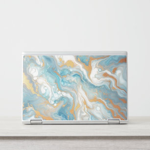 Aqua Turquoise Teal Blue White Gold Marble Pattern HP Laptop Skin