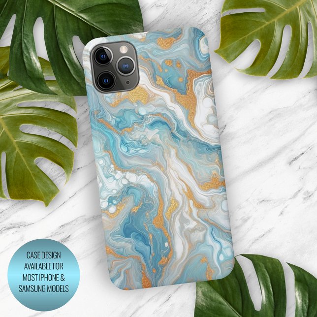 Aqua Turquoise Teal Blue White Gold Marble Pattern iPhone Case (Creator Uploaded)