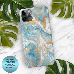 Aqua Turquoise Teal Blue White Gold Marble Pattern iPhone 15 Pro Max Case