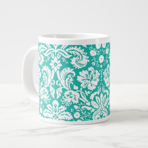 Aqua Turquoise Teal damask pattern Large Coffee Mug