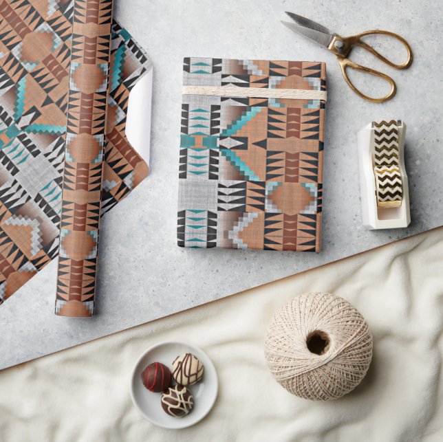 Aqua Turquoise Teal Taupe Black Gray Mosaic Art Wrapping Paper (Crafts)
