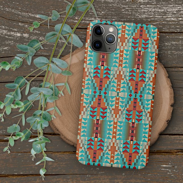 Aqua Turquoise Terracotta Burnt Orange Tribal Art iPhone Case (Creator Uploaded)
