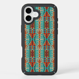 Aqua Turquoise Terracotta Burnt Orange Tribal Art iPhone 16 Plus Case