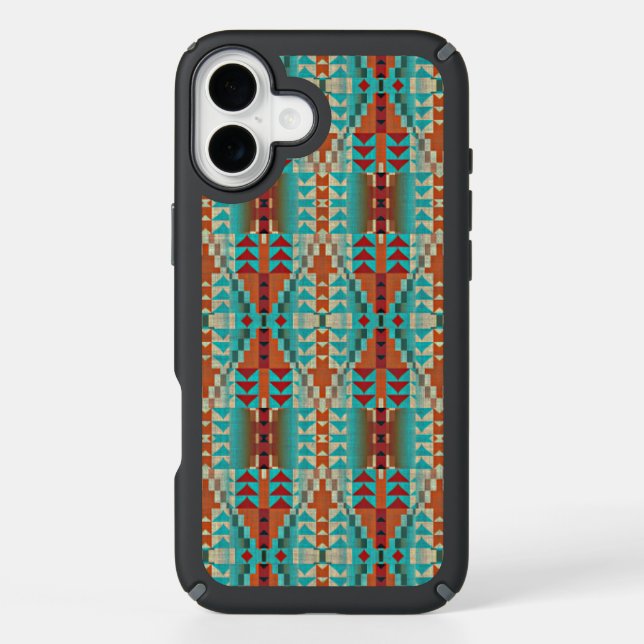 Aqua Turquoise Terracotta Burnt Orange Tribal Art Speck iPhone Case (Front)