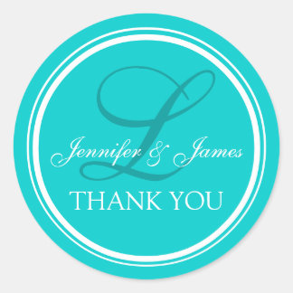 Aqua Turquoise Thank You Stickers for Weddings