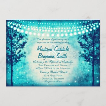 Aqua Turquoise Trees String Lights Wedding Invites by RusticCountryWedding at Zazzle