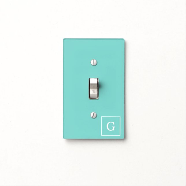 Aqua Turquoise White Framed Initial Monogram Light Switch Cover (In Situ)