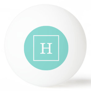 Aqua Turquoise White Framed Initial Monogram Ping Pong Ball