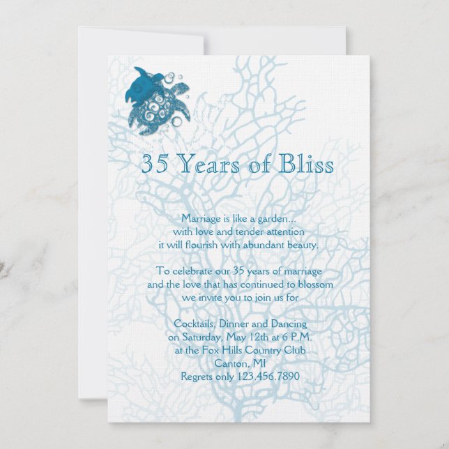 Aqua Turtle Love Anniversary Invitation (Front)