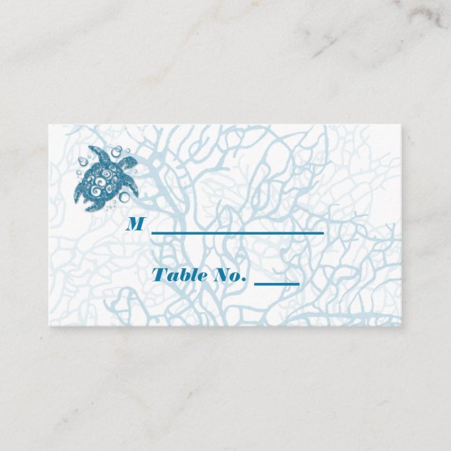 Aqua turtle Love Wedding Place Cards (Front)