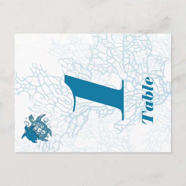 Aqua Turtle Love Wedding Table Number (Front)