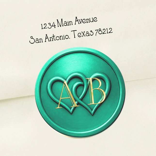 Aqua Two Hearts Intertwined Monogram Wedding Classic Round Sticker (Creator Uploaded)