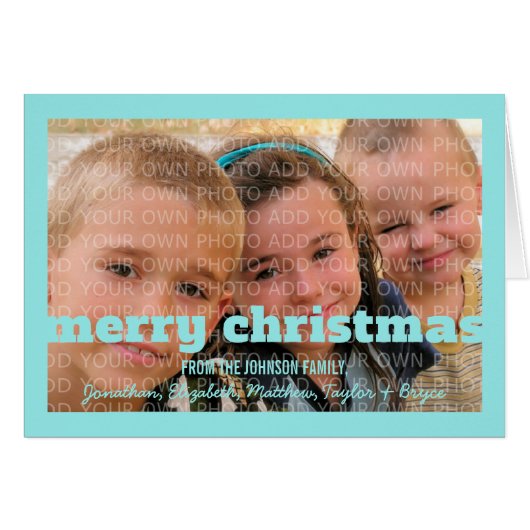 Aqua Typography Merry Christmas Greeting Card (Front Horizontal)