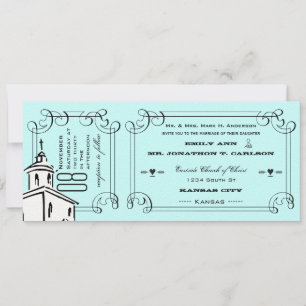 Aqua Typography Quote Chapel Ticket Wedding Invitation