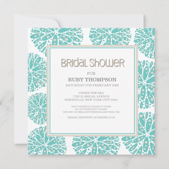AQUA Under the Sea Coral Modern BRIDAL SHOWER Invitation (Front)