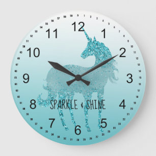 Aqua Unicorn Sparkle Large Clock