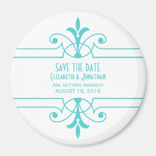 Aqua v2 Fancy Ornamental Save the Date Magnet