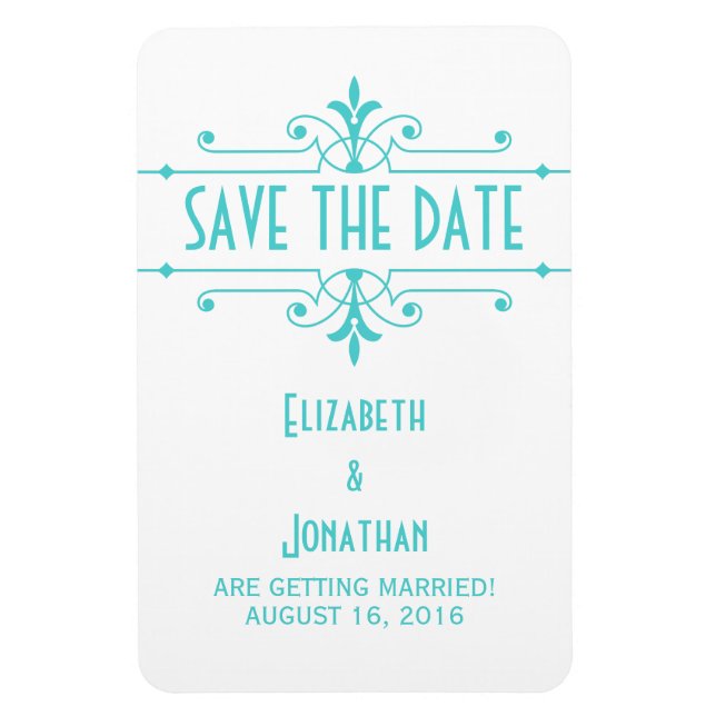 Aqua v2 Fancy Ornamental Save the Date Magnet (Vertical)
