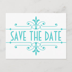 Aqua v2 Fancy Ornamental Save the Date Postcard