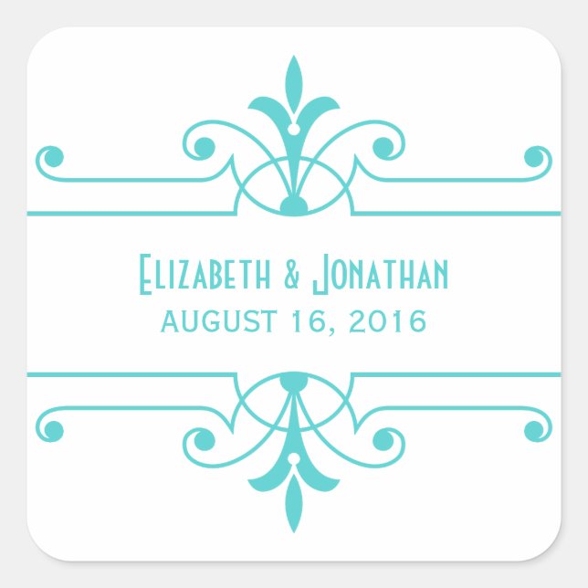 Aqua v2 Fancy Ornamental Wedding Stickers (Front)