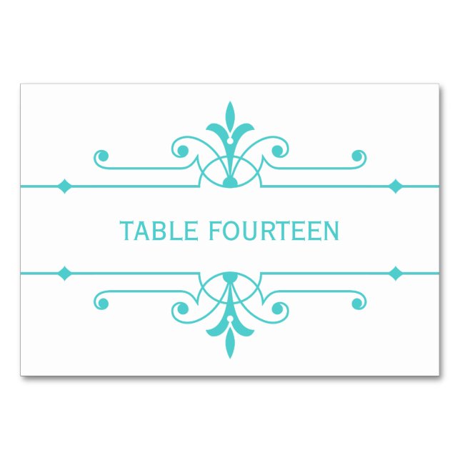 Aqua v2 Fancy Ornamental Wedding Table Card (Front)
