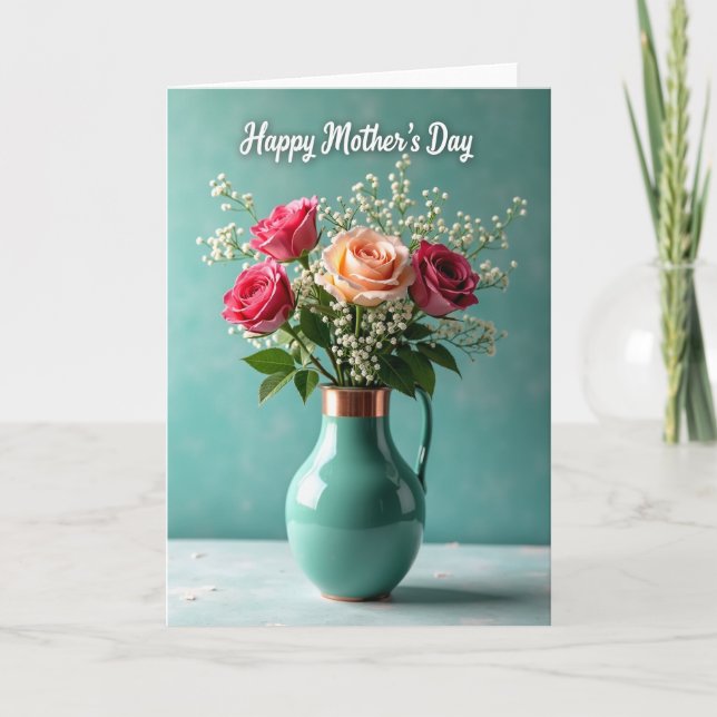 Aqua Vase Mothers Day Card (Front)