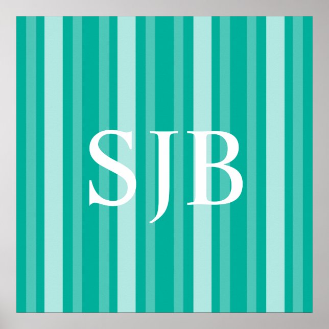 Aqua Victorian Lady Stripe with Monogram Poster (Front)