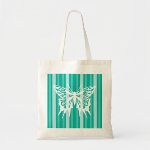 Aqua Victorian Stripe with Butterfly Tote Bag