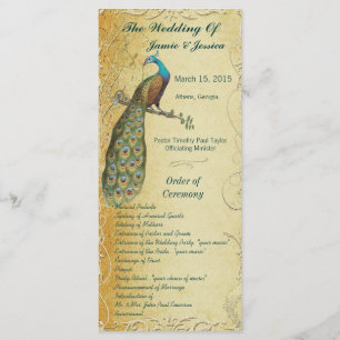 Aqua Vintage Bird Wedding Program Order of Service