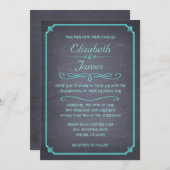 Aqua Vintage Chalkboard Wedding Invitations (Front/Back)