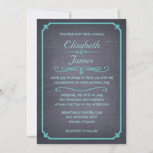 Aqua Vintage Chalkboard Wedding Invitations