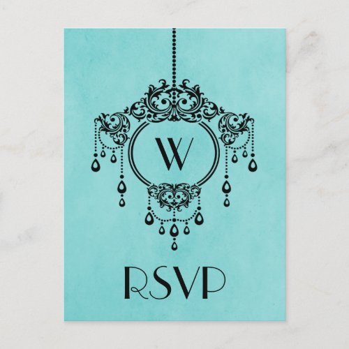 Aqua Vintage Chandelier Response Postcard