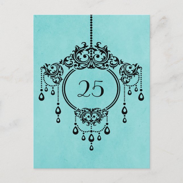 Aqua Vintage Chandelier Table Number Postcard (Front)