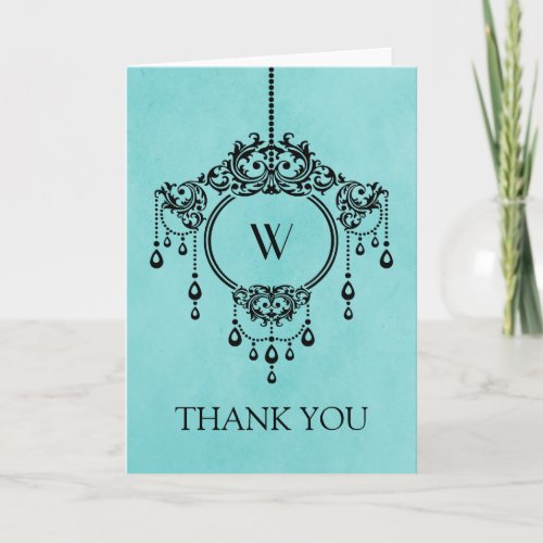 Aqua Vintage Chandelier Thank You Card