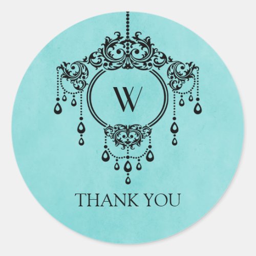 Aqua Vintage Chandelier Thank You Stickers