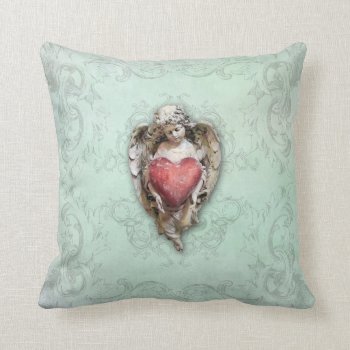 Aqua Vintage Cherub With Heart And Monogram Throw Pillow by DP_Holidays at Zazzle