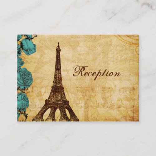 aqua vintage eiffel tower Paris Reception cards Business Card Template