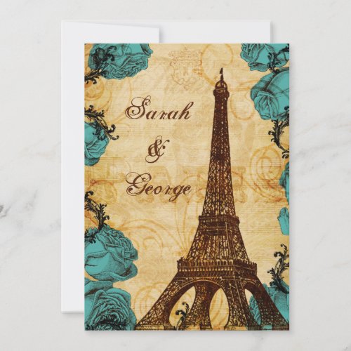 aqua vintage eiffel tower Paris thank you Invitation