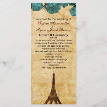 aqua vintage eiffel tower Paris wedding program