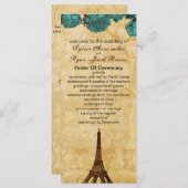 aqua vintage eiffel tower Paris wedding program (Front/Back)