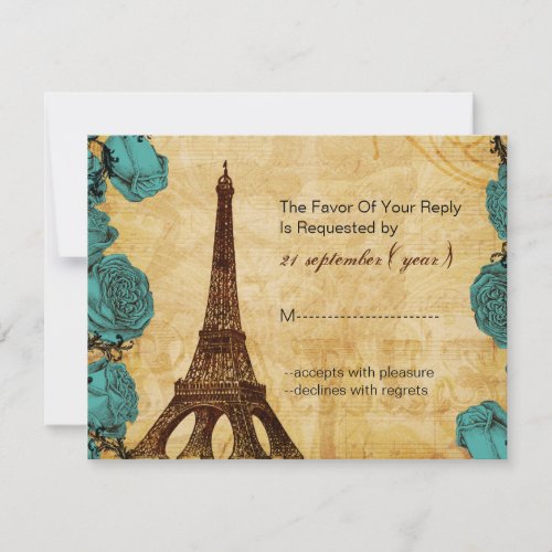 aqua vintage eiffel tower Paris wedding rsvp