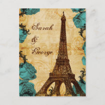 aqua vintage eiffel tower Paris wedding rsvp Invitation Postcard