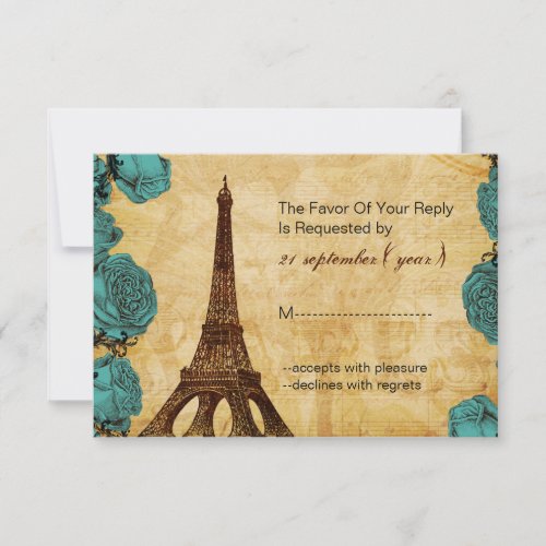 aqua vintage eiffel tower wedding rsvp 35 x 5