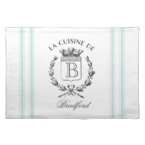 Aqua Vintage French Custom Family Crest Cloth Placemat