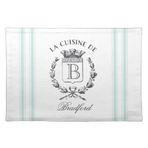 Aqua Vintage French Custom Family Crest Cloth Placemat