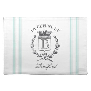 Aqua Vintage French Custom Family Crest Cloth Placemat