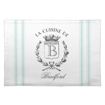 Aqua Vintage French Custom Family Crest Cloth Placemat by HoundandPartridge at Zazzle