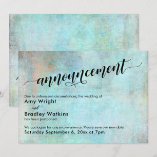Aqua Vintage Grunge Postponed Wedding Announcement