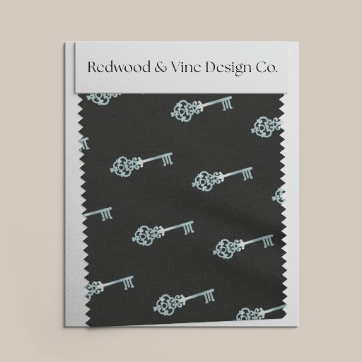 Aqua | Vintage Key Pattern Fabric